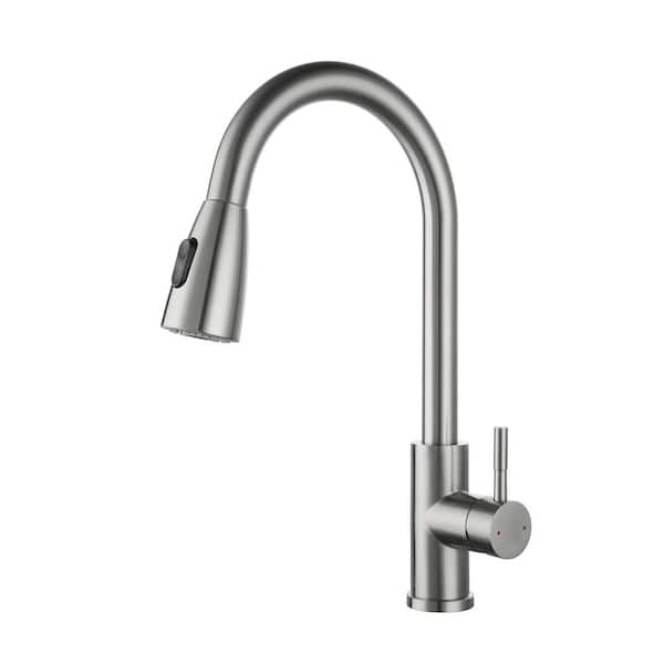 Satico Amuring Single Handle Pull Out Sprayer Kitchen Faucet with cUPC Certification in Brushed Nickel