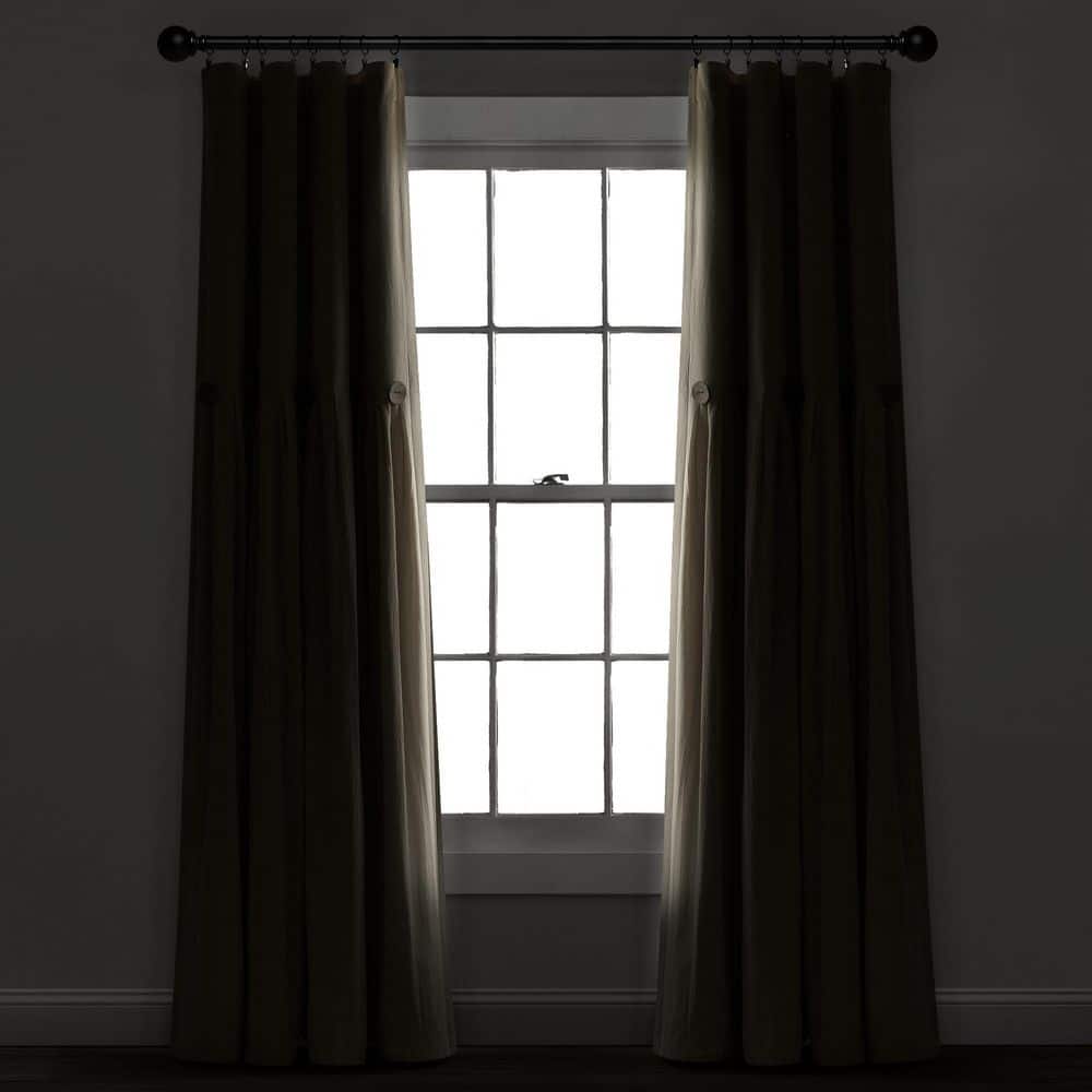 Dark Linen Blackout Curtain Panel with Coconut Husk Buttons 40x84
