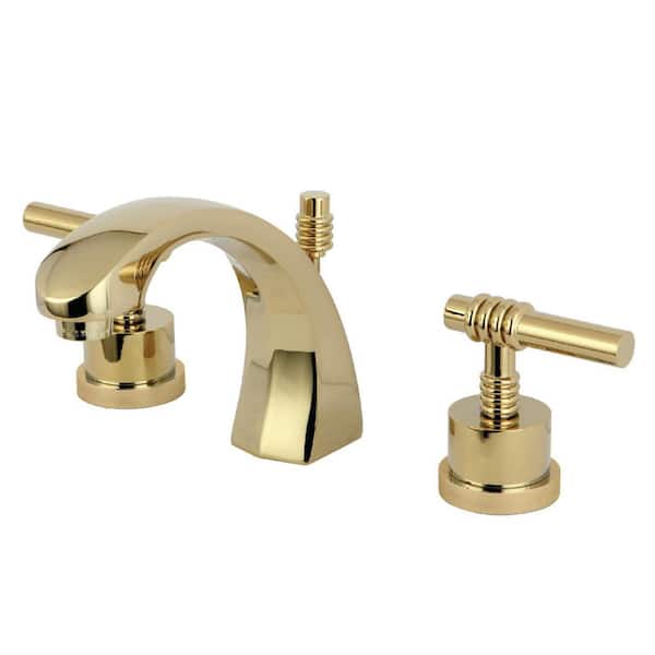 Kingston Brass Milano 8 in. Widespread 2-Handle Bathroom Faucets with Brass Pop-Up in Polished Brass