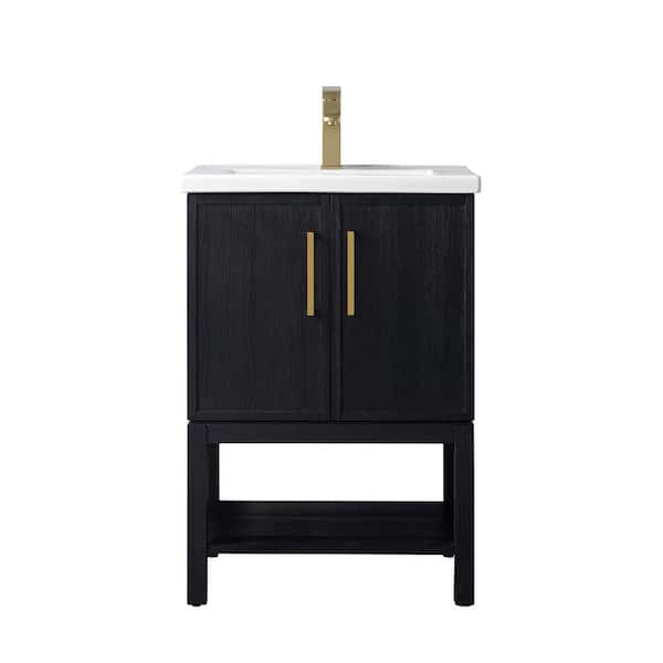 Bellagio 24 in. W x 18 in. D x 35 in. H Single Sink Freestanding Bath Vanity in Rustic Black with White Ceramic Top