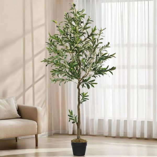 Vitalismo 6 ft. Artificial Olive Tree 72 in. Fake Plants with Black Pot Indoor Outdoor Bedroom Living Room Office Dec