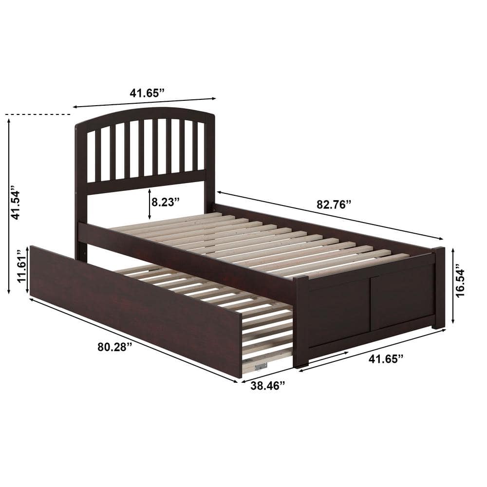 Espresso Twin XL Wood Platform Bed with Trundle and Slats