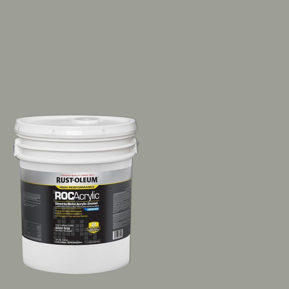 RustOleum 5 gal. ROC Acrylic 3800 DTM OSHA Gloss Silver Gray Interior/Exterior Enamel Paint
