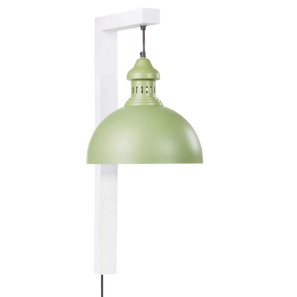 Green and White Industrial Plug-In Wall Sconce with Metal Dome Shade
