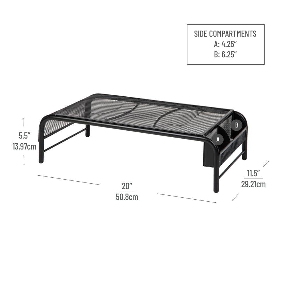 Black Metal Mesh Monitor Stand with Side Storage