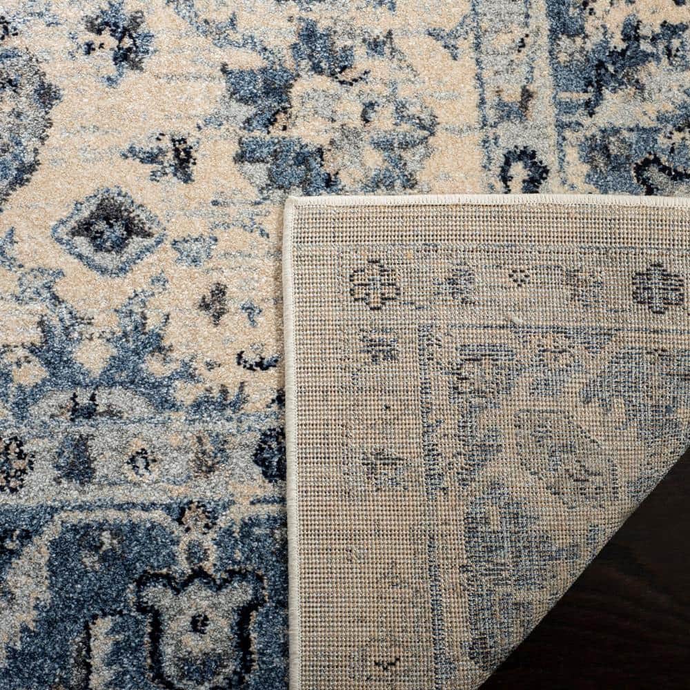 Charleston Ivory and Blue Synthetic 8' x 10' Area Rug