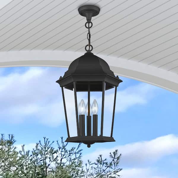 Hathshire 3 Light Textured Black Outdoor Pendant Lantern