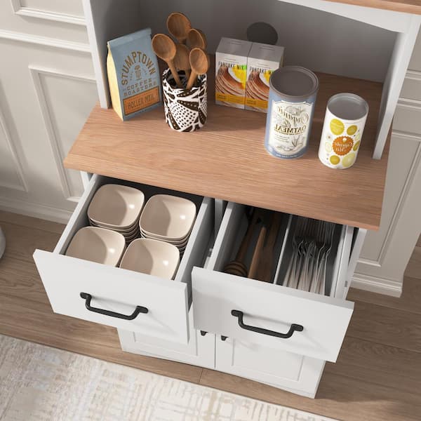 White Wood 23.62 in. Kitchen Island with 2 Drawers, Modern Kitchen Cabinet Pantry Cabinet