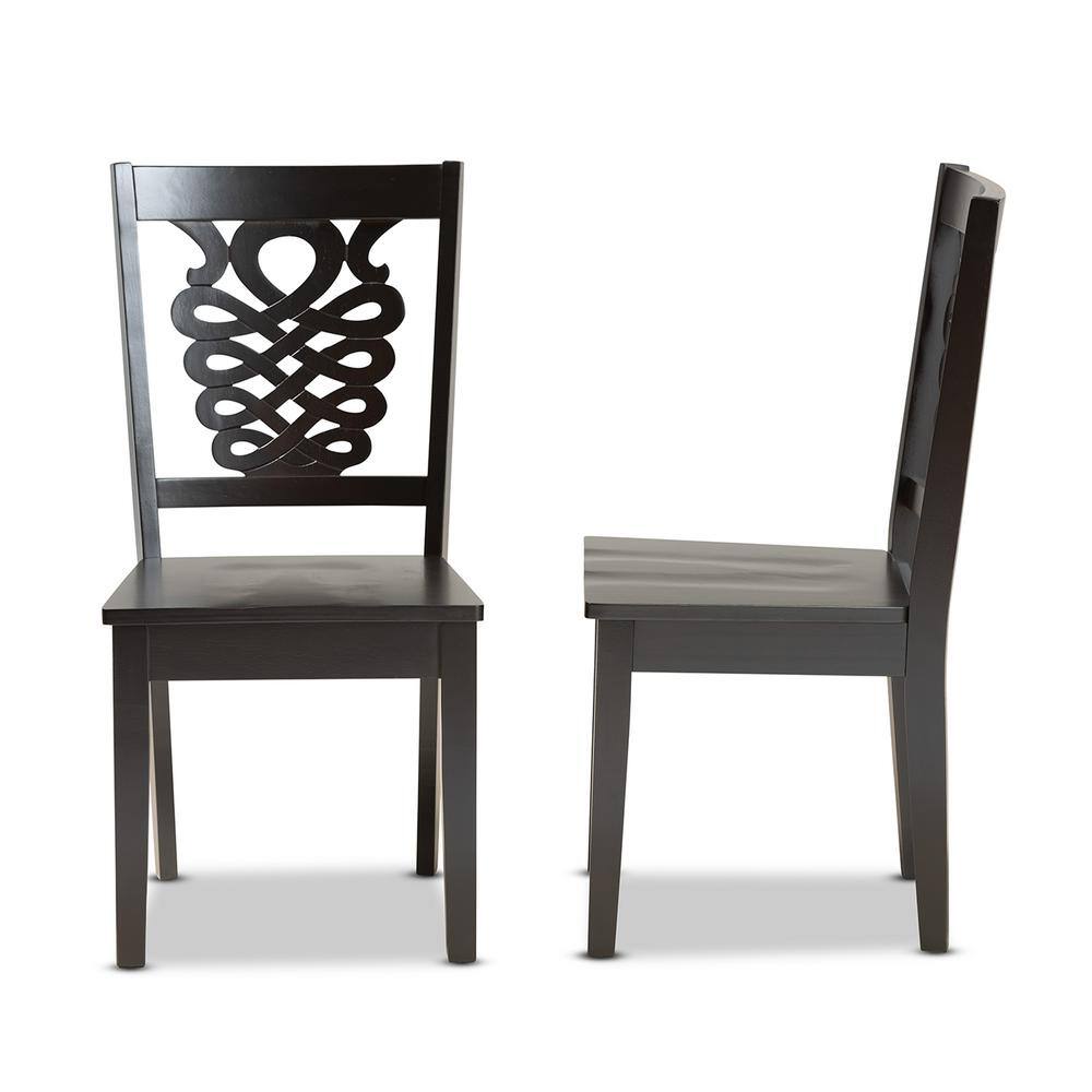 Gervais Espresso Scoop Seat Wood Dining Chair Set with Geometric Back