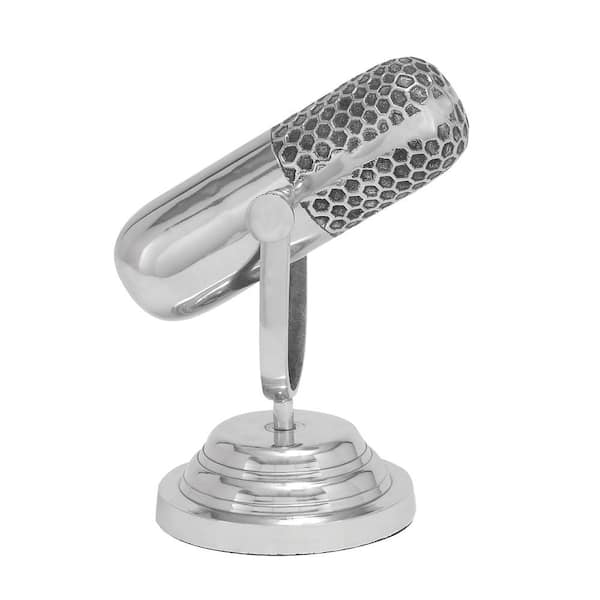 Litton Lane 6 in. x 9 in. Silver Aluminum Microphone Sculpture