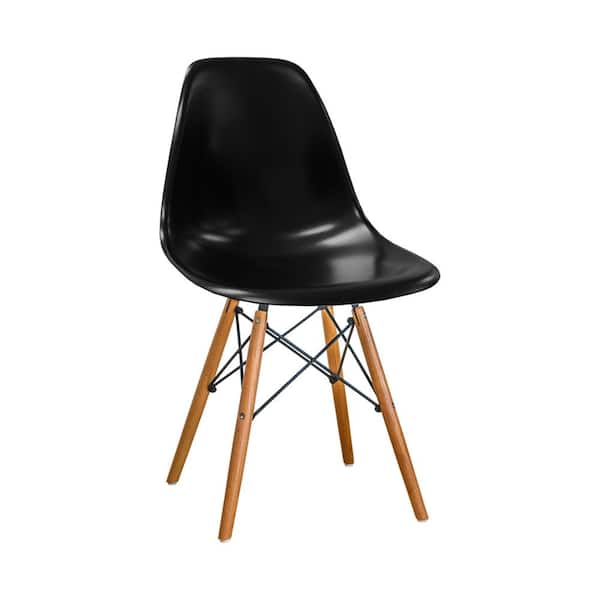 Mod Made Paris Tower Black Dining Side Chair with Wood Legs (Set of 2)