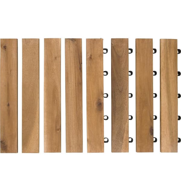 Acacia Wood Interlocking Deck Tile Straight Edge Trim-4 pcs pegs and 4 pcs loops, 1ft x 4.7inch