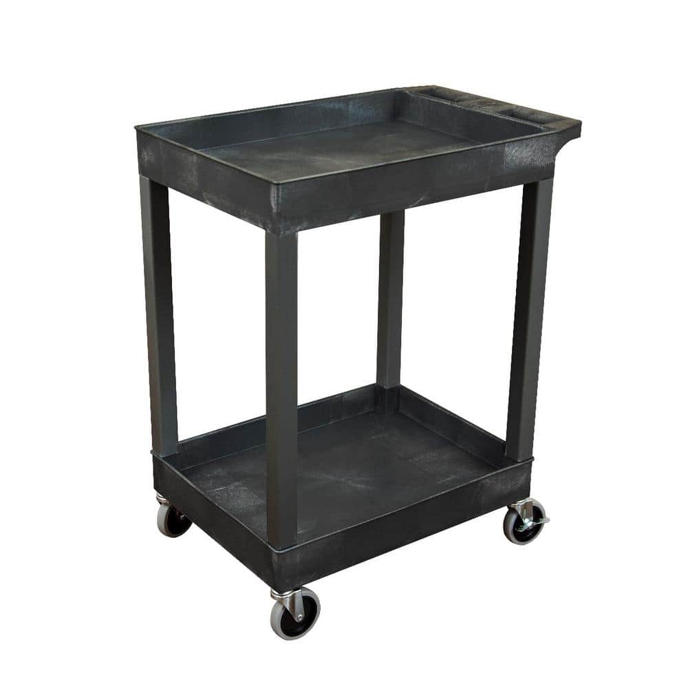 Black Heavy-Duty Two-Shelf Utility Cart with Casters