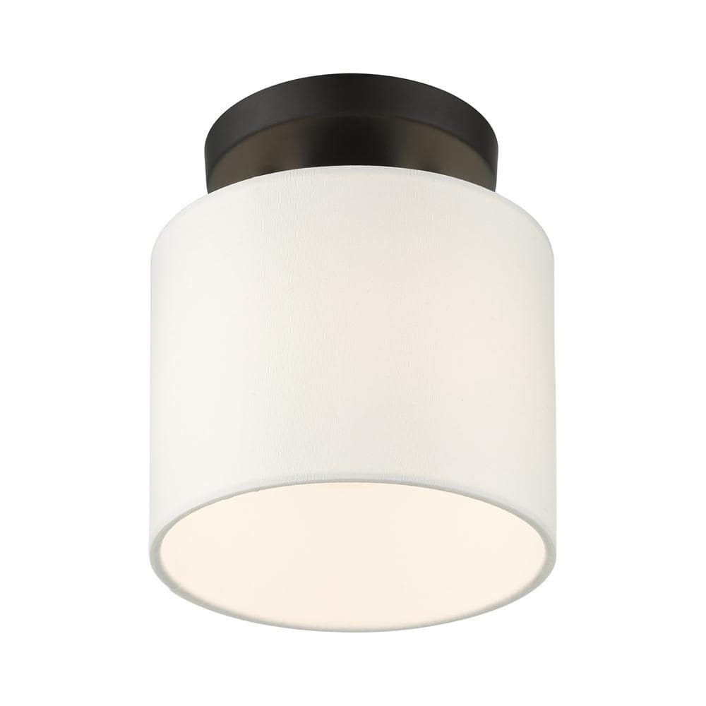 Black Steel Drum Shade Semi-Flush Mount Light