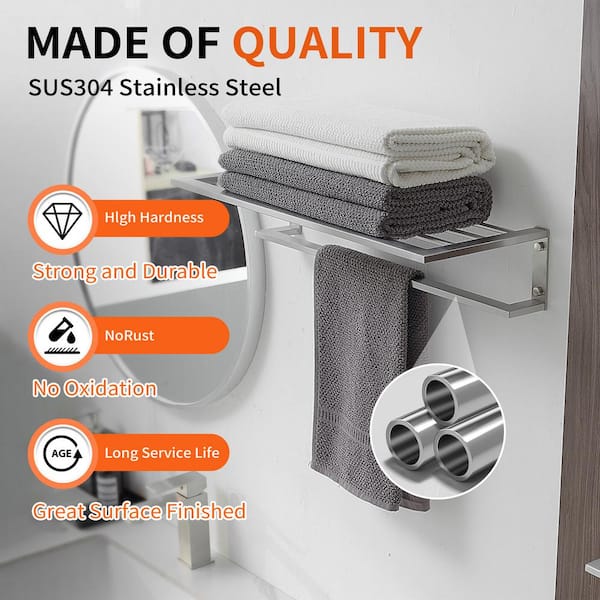 24 in. Bathroom Towel Rack with 2-Towel Bars Wall Mount Holder in Brushed Nickel