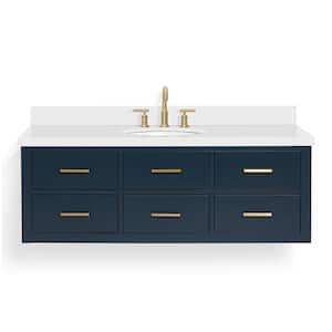 Hutton 55 in. W x 22 in. D x 19.6 in. H Bath Vanity in Midnight Blue with Pure White Quartz Top