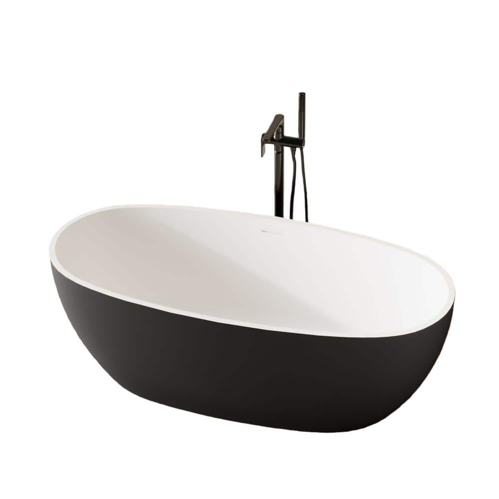 61 in. x 31 in. Stone Resin Solid Surface Flatbottom Freestanding Soaking Bathtub in Black price history on PriceWatchPro
