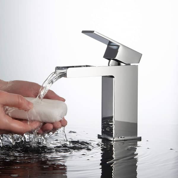 Single Hole Waterfall Single Handle Bathroom Vanity Sink Faucet with Pop Up Drain in Chrome