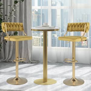 24-32 in. Yellow Low Back Metal Bar Stool Counter Stool with Velvet Seat (Set of 2)