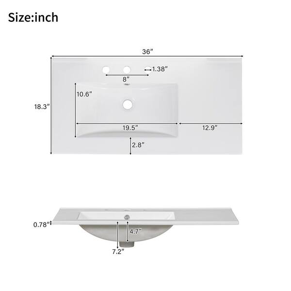 Ziyudura 36 in. Single Sink Freestanding White Bath Vanity with