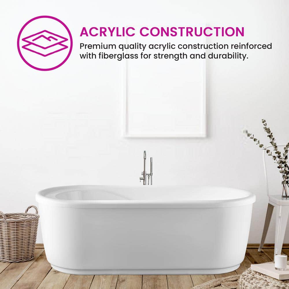 59-Inch White Acrylic Freestanding Soaking Bathtub