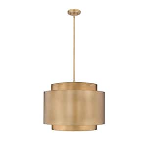 Harlech 4-Light Rubbed Brass Statement Pendant Light with Steel Shade