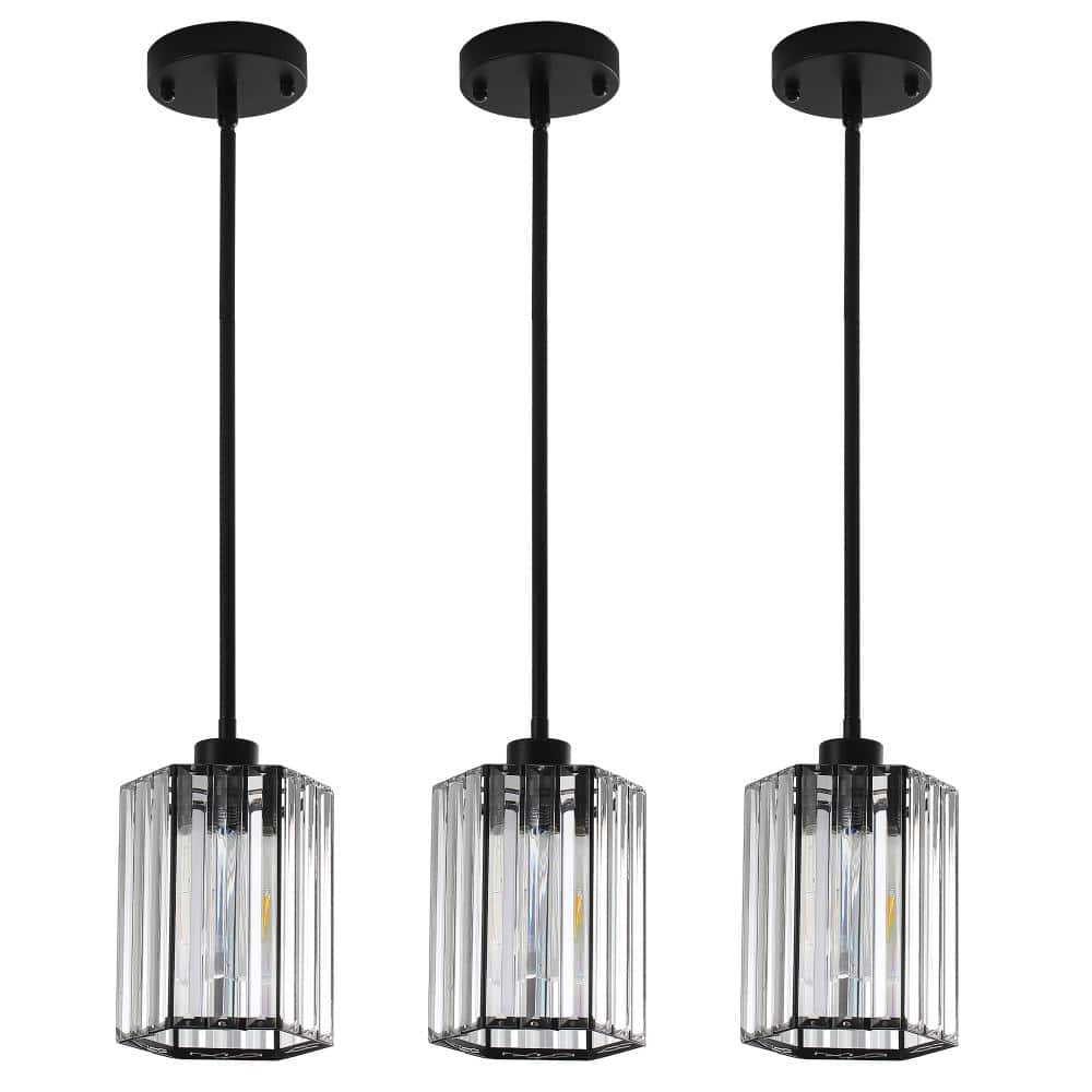 3 Pack Modern 1-Light Matte Black Hexagon Pendant Light with Crystal Glass Shade price history on PriceWatchPro