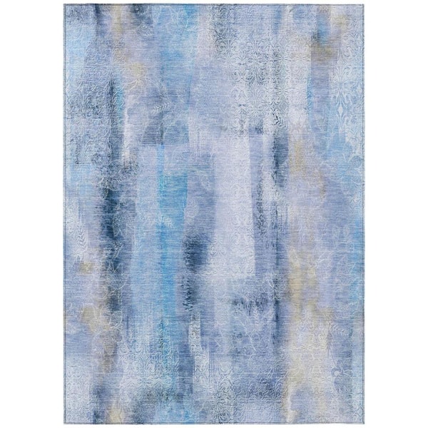 Blue 3 ft. x 5 ft. Woven Border Polyester Rectangle Indoor/Outdoor Area Rug