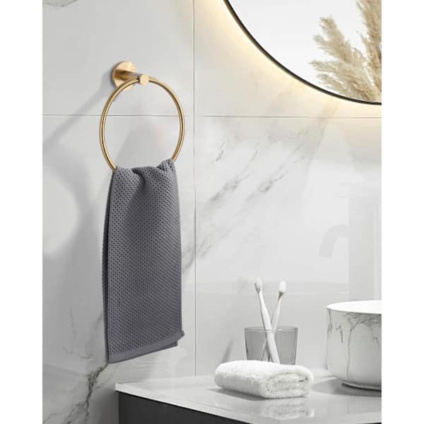 2-Piece Wall Mounted Round Closed Towel Ring Bath Hardware Accessory in Brushed Gold