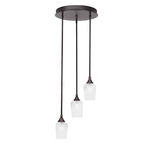 Villa 60-Watt 14.5 in. 3 Light Dark Granite Stem Pendant Light with 5 in. Clear Textured Glass Shade, No bulbs included