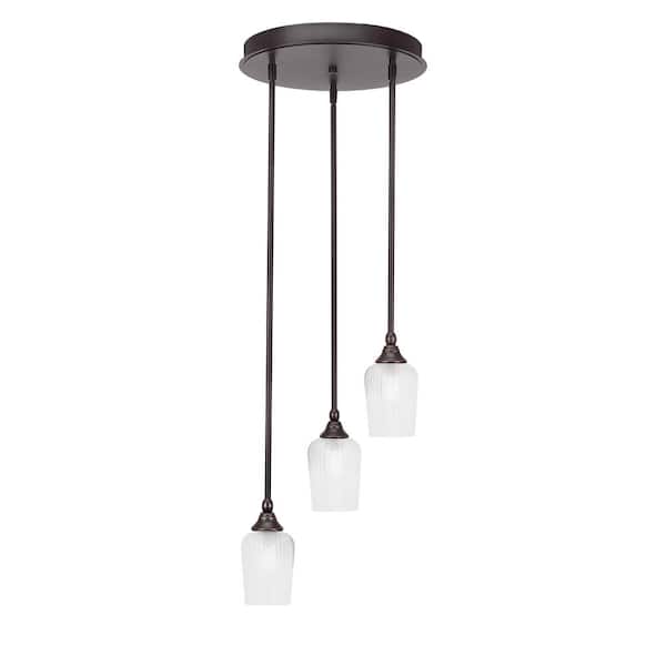 Unbranded Villa 60-Watt 14.5 in. 3 Light Dark Granite Stem Pendant Light with 5 in. Clear Textured Glass Shade, No bulbs included