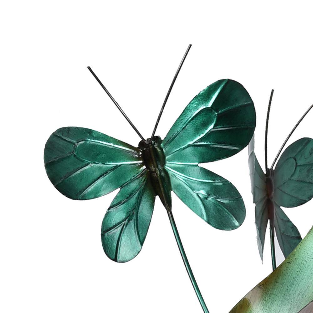 Teal Metal Tulip and Butterfly Kinetic Windmill with LED Light