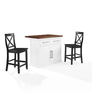 Bartlett White Wood Top 42 in. Kitchen Island with X-Back Stools