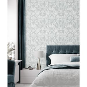 40.5 sq. ft. Blue Dusk Garden Chinoiserie Vinyl Peel and Stick Wallpaper Roll