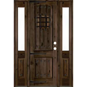 58 in. x 96 in. Mediterranean Knotty Alder Left-Hand/Inswing Clear Glass Black Stain Wood Prehung Front Door w/DHSL