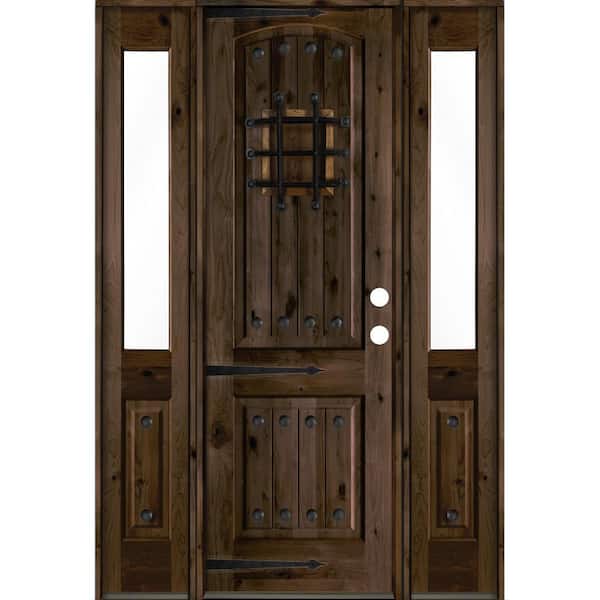 Krosswood Doors 58 in. x 96 in. Mediterranean Knotty Alder Left-Hand/Inswing Clear Glass Black Stain Wood Prehung Front Door w/DHSL