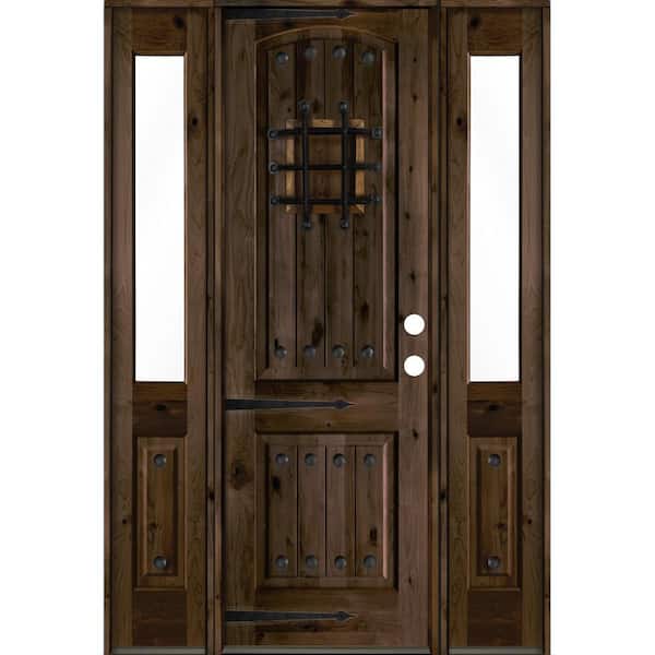 Krosswood Doors 60 in. x 96 in. Mediterranean Knotty Alder Left-Hand/Inswing Clear Glass Black Stain Wood Prehung Front Door w/DHSL