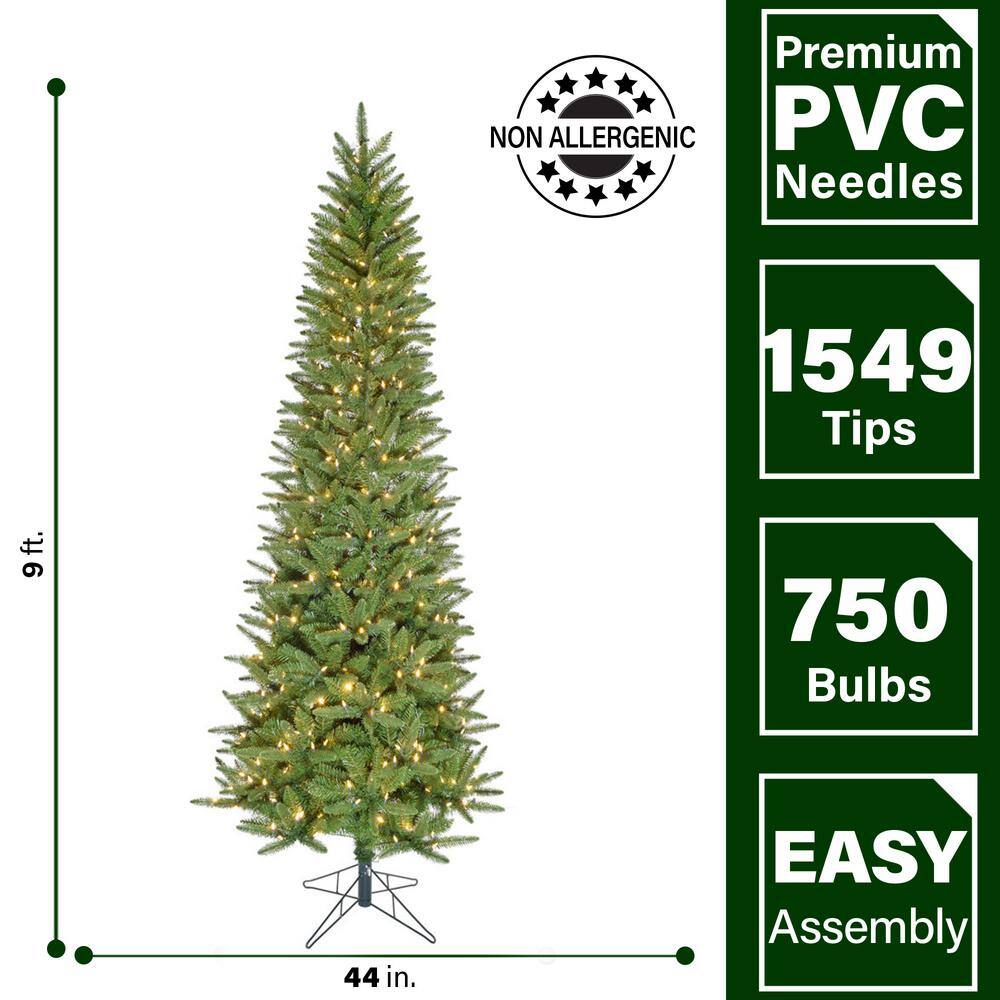 9-Foot Slim Pine Christmas Tree with Warm White LED Lights