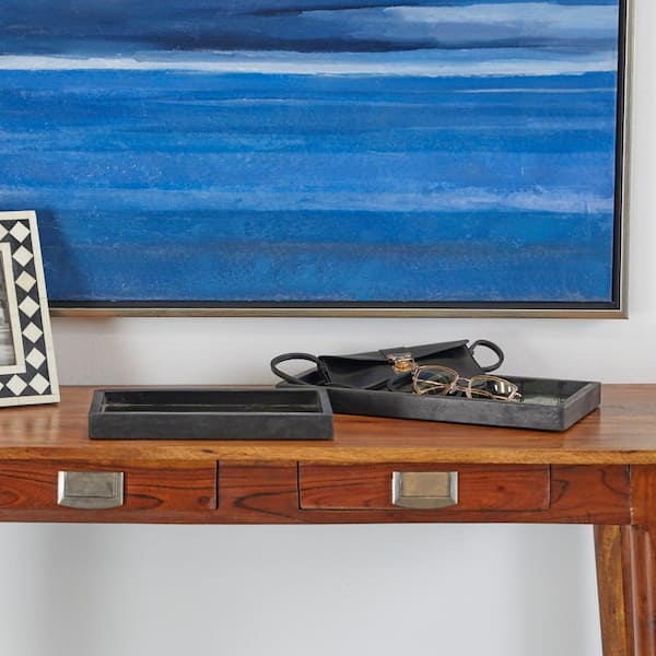CosmoLiving by Cosmopolitan Black Marble Decorative Tray with Raised Border (Set of 2)