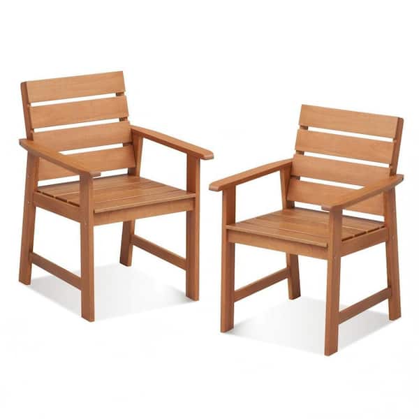 Clihome 2-Piece Patio Hardwood Chairs with Slatted Seat and Inclined Backrest