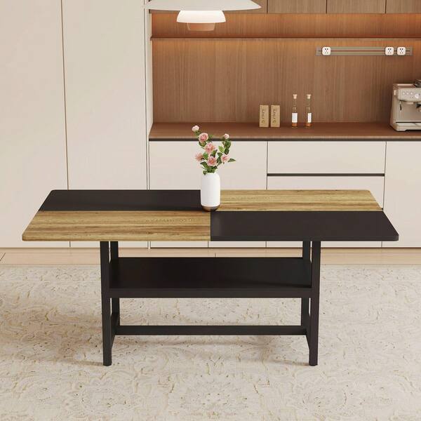 Black, Wood Wood 71 in. 4-Legs Dining Table Seats-4