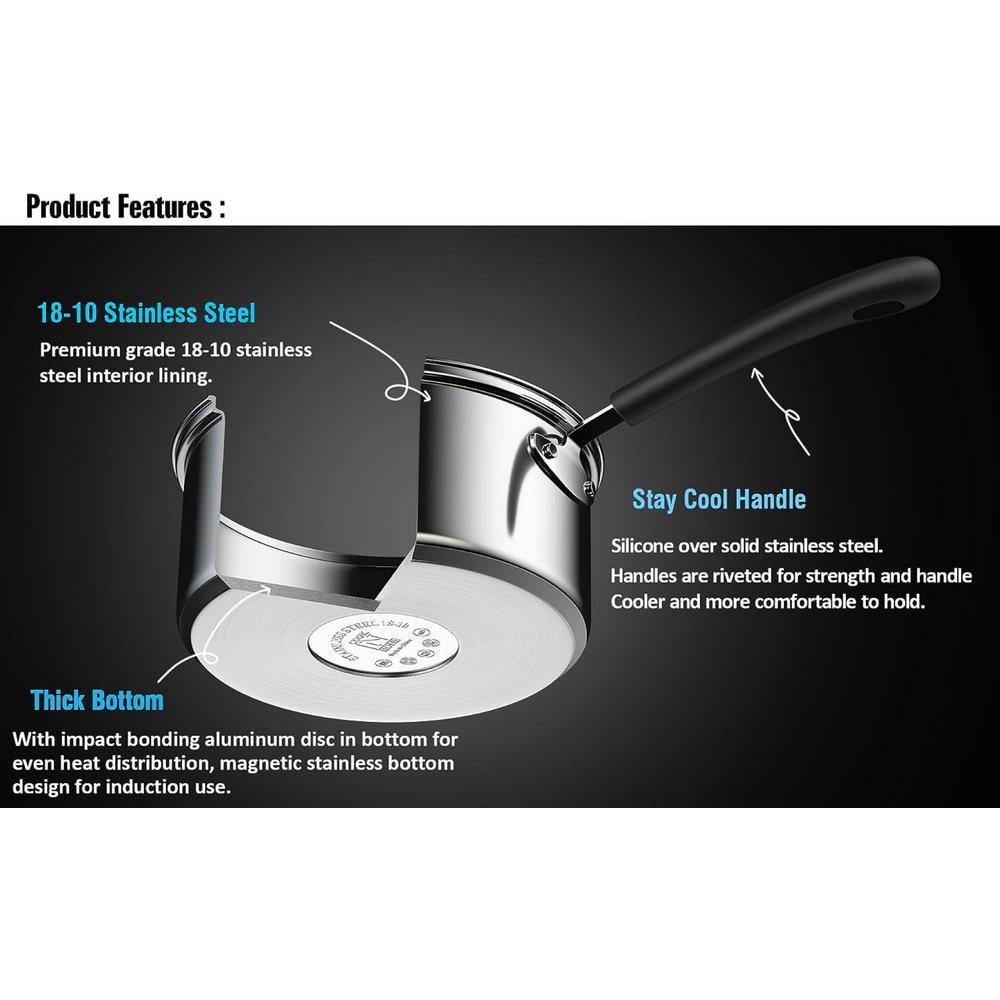 Stainless Steel Induction Safe Double Boiler with Glass Lid