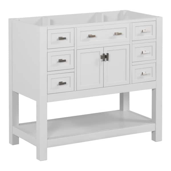 Tileon 35.2 in. W. x 17.7 in. D x 33.1 in. H Bath Vanity Cabinet without Top with 2-Soft Closing Doors and 6-Drawers in White