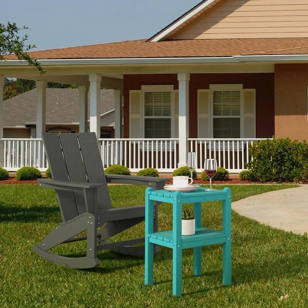 Unbranded Lake Blue Rectangle Plastic Outdoor Side Table Double Outdoor Side Table