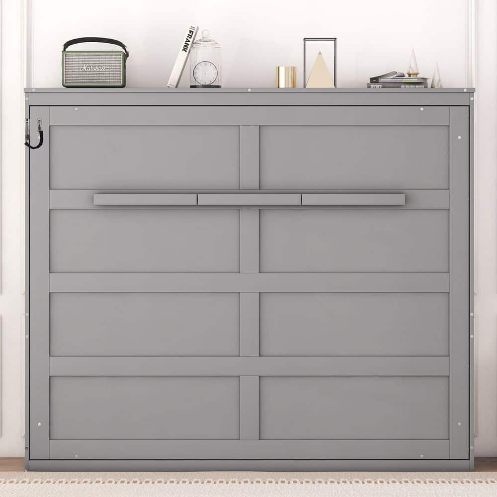 Gray Wood Frame Queen Murphy Bed - thumbnail 2