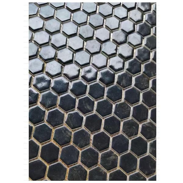 Monet Black 11 in.x 12 in. Glossy Porcelain Hexagonal Mosaic Floor and Wall Tile (12.74 sq.ft./Case)