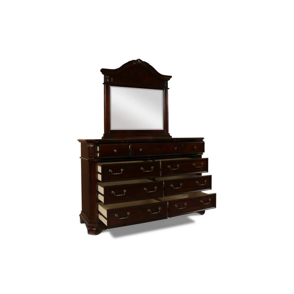 Tudor Brown Wood 66" 9-Drawer Dresser with Mirror
