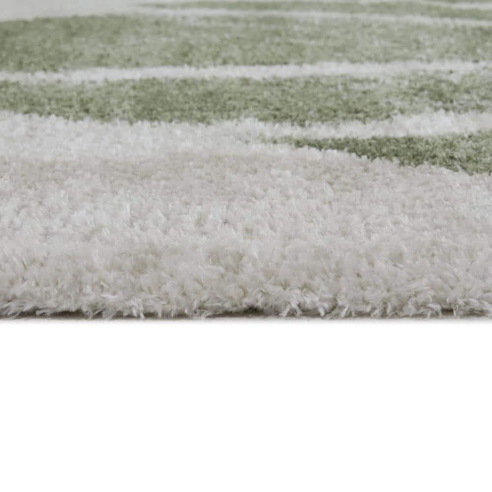 Green and Beige Synthetic Rectangular Kids Rug