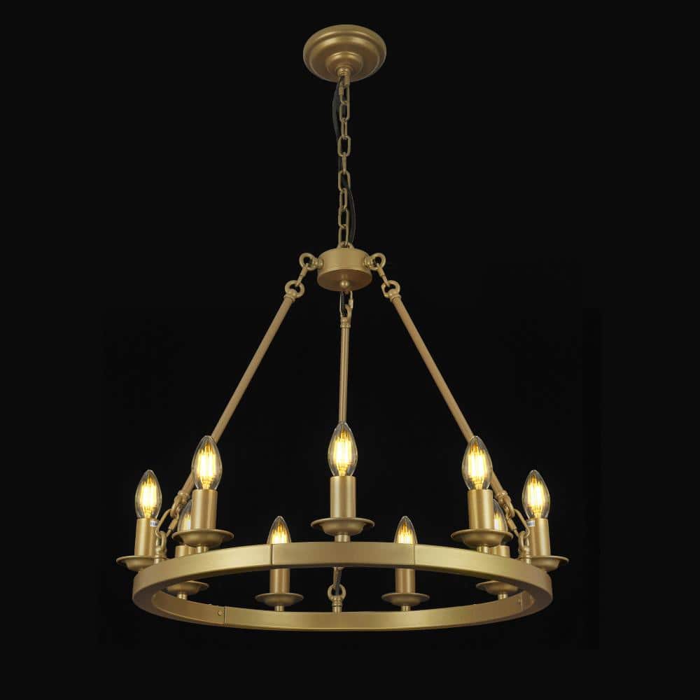 24 in. 9-Light Dimmable Brass Farmhouse Wagon Wheel Kitchen Island Chandelier for Bedroom, Living Room, Dining Room price history on PriceWatchPro