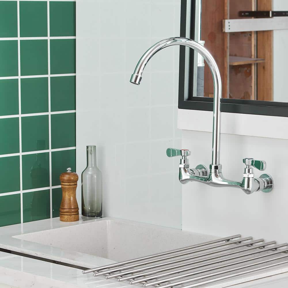 Polished Chrome Double Handle Wall Mount Kitchen Faucet